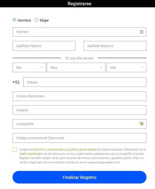 Cómo registrarse en la casa de apuestas Codere Mexico