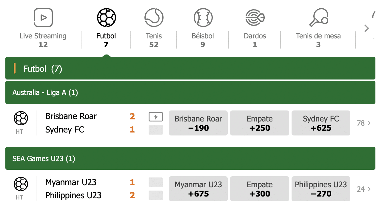 Eventos de futbol en Ganabet app